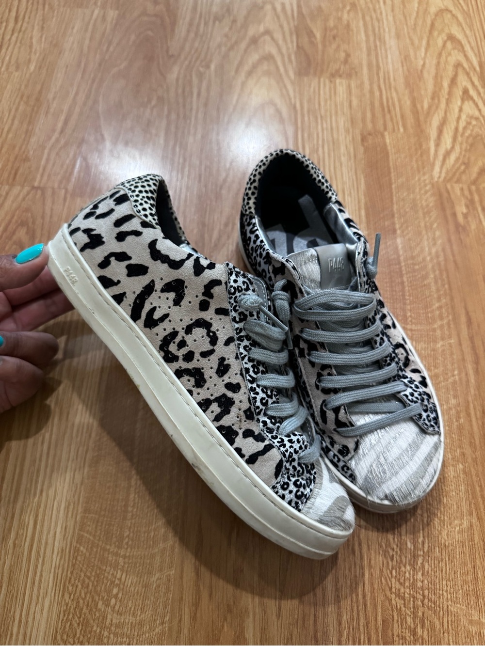 P448 Women's Mixed Leopard-Print Low-Top Sneakers in Beige, Black and Gray
